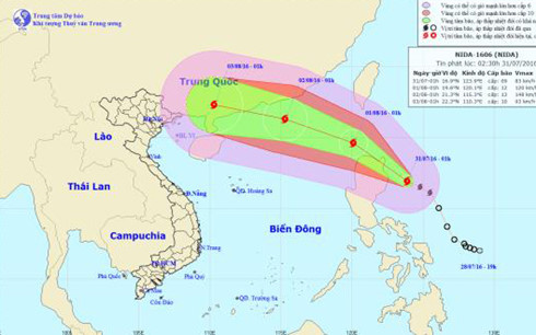 Bão số 2 đang mạnh thêm và di chuyển theo hướng Tây Bắc