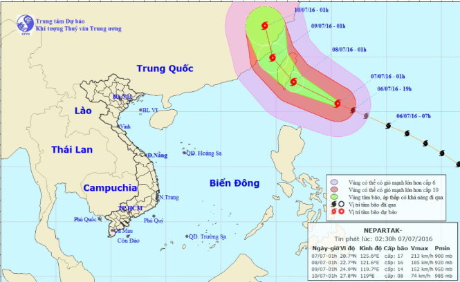 Siêu bão Nepartak giật trên cấp 17 di chuyển rất nhanh